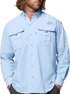 Columbia PFG Men's Bahama Long Sleeve Fishing Shirt Light Blue Size XL